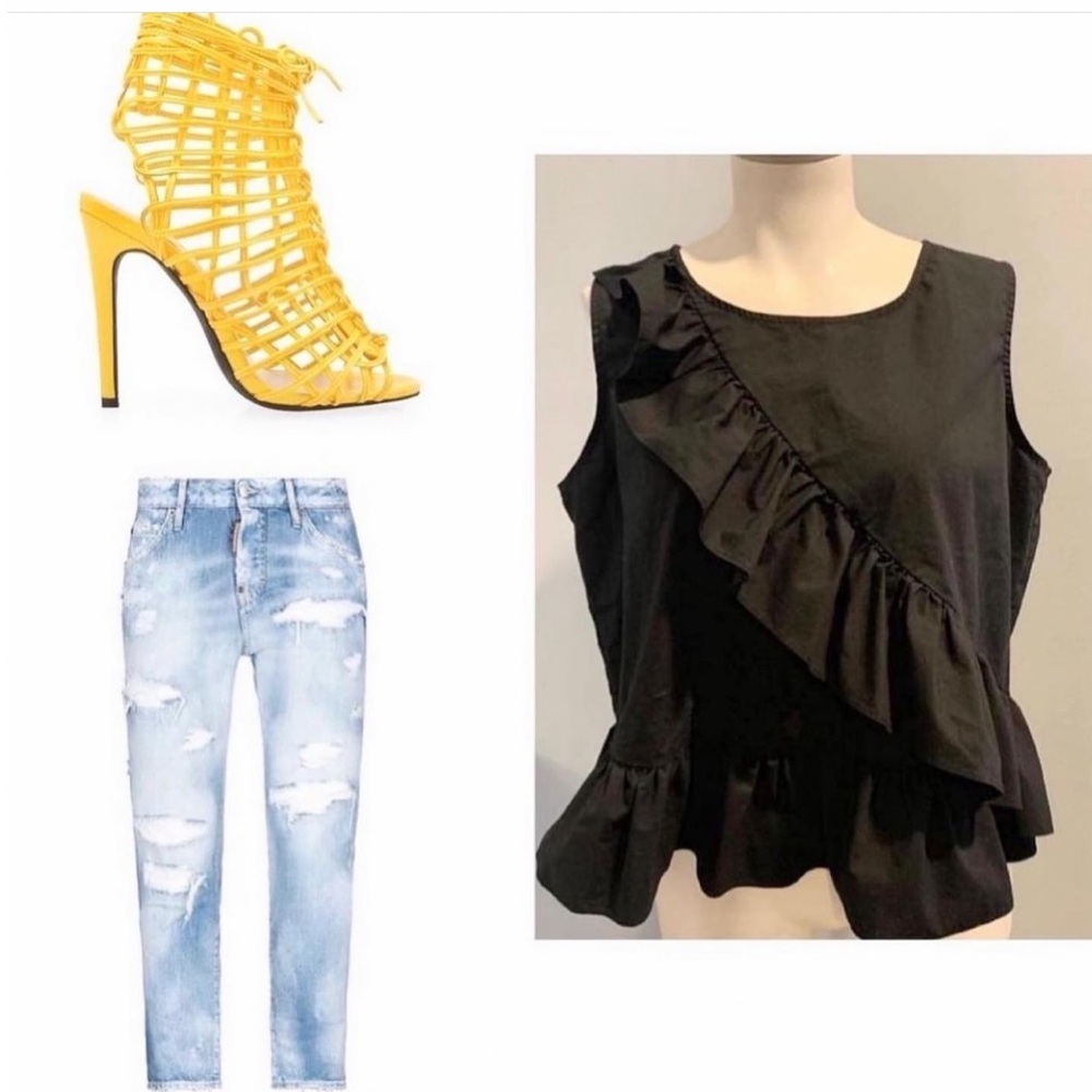 BLACK RUFFLE SLEEVELESS TOP LP - Picture 3 of 4